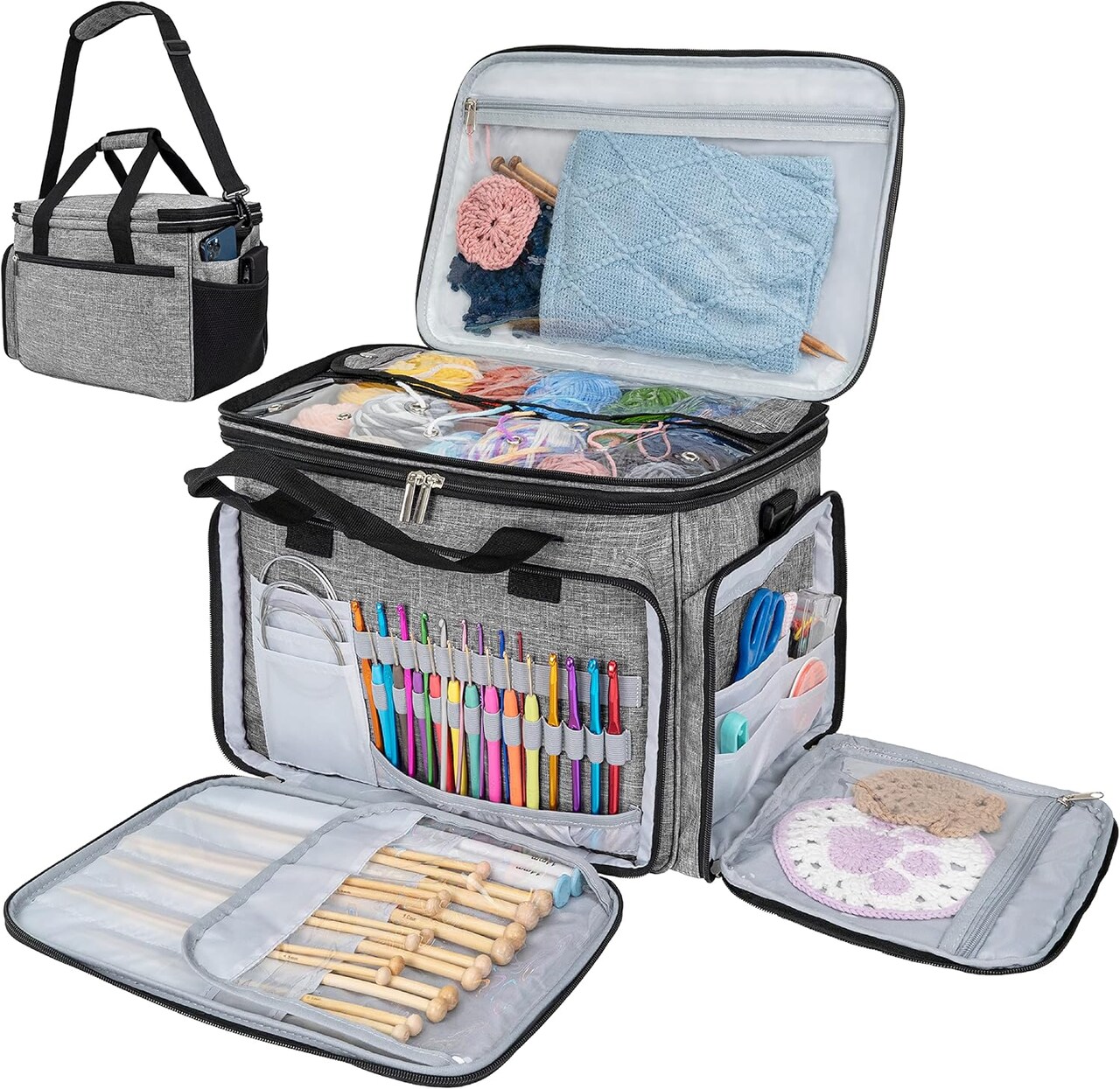 Knitting & Crochet Project Tote – Large Yarn Storage Organizer Bag with Accessories for Crafters & Gifts